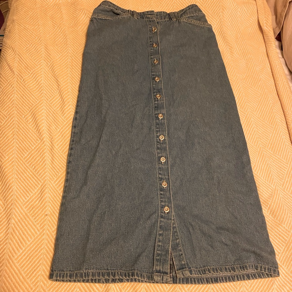 Vintage Button Up Denim Maxi Skirt